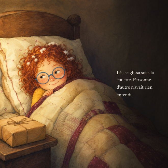 L'enfant sous la couette, le paquet posé à côté